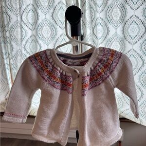 Baby Boden Cream Knit Cardigan with Pink, Yellow & Purple Yoke